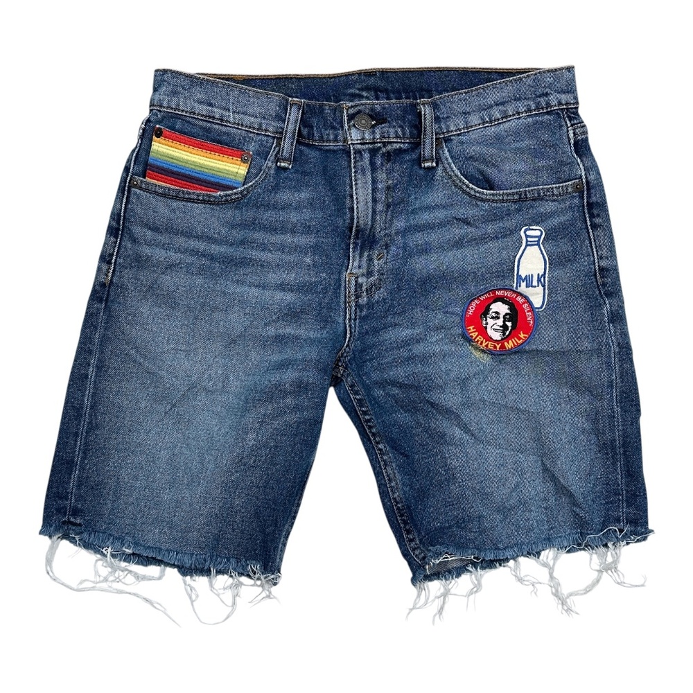 Levi's Harvey Milk Gay Pride Cutoff Distressed Denim Shorts Mens 31